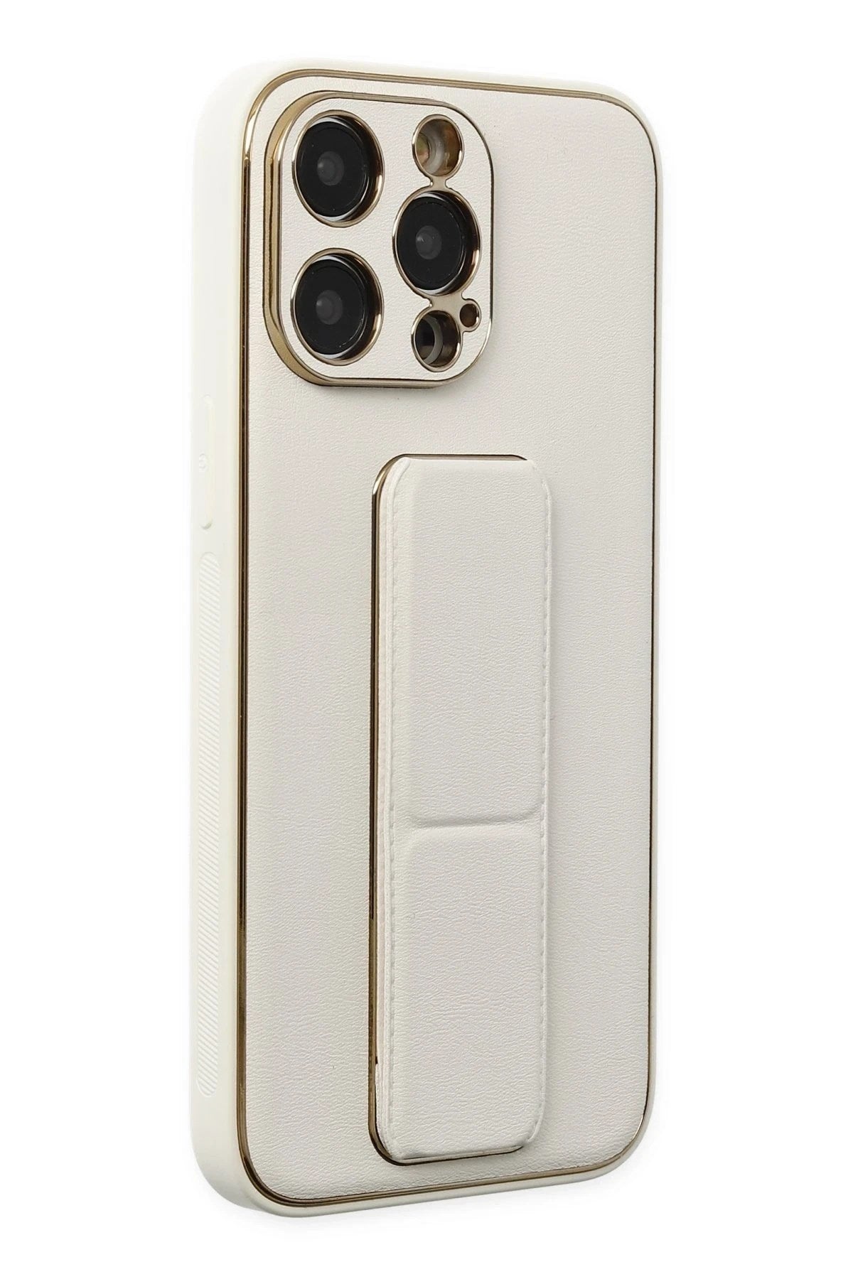 Mey İthalat® iPhone 13 Pro Kılıf Coco Deri Standlı Kapak - Beyaz