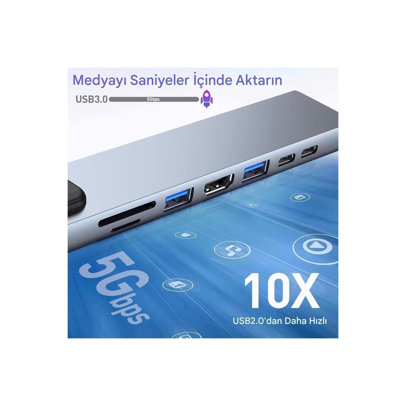 MacBook ve Laptop Uyumlu Çok Fonksiyonlu USB-C Dönüştürücü - Alüminyum Gövdeli Hub