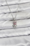 Mey İthalat® 316L Çelik Zincir Gümüş Renk Teddy Bear Model Zirkon Taşlı Kadın Kolye