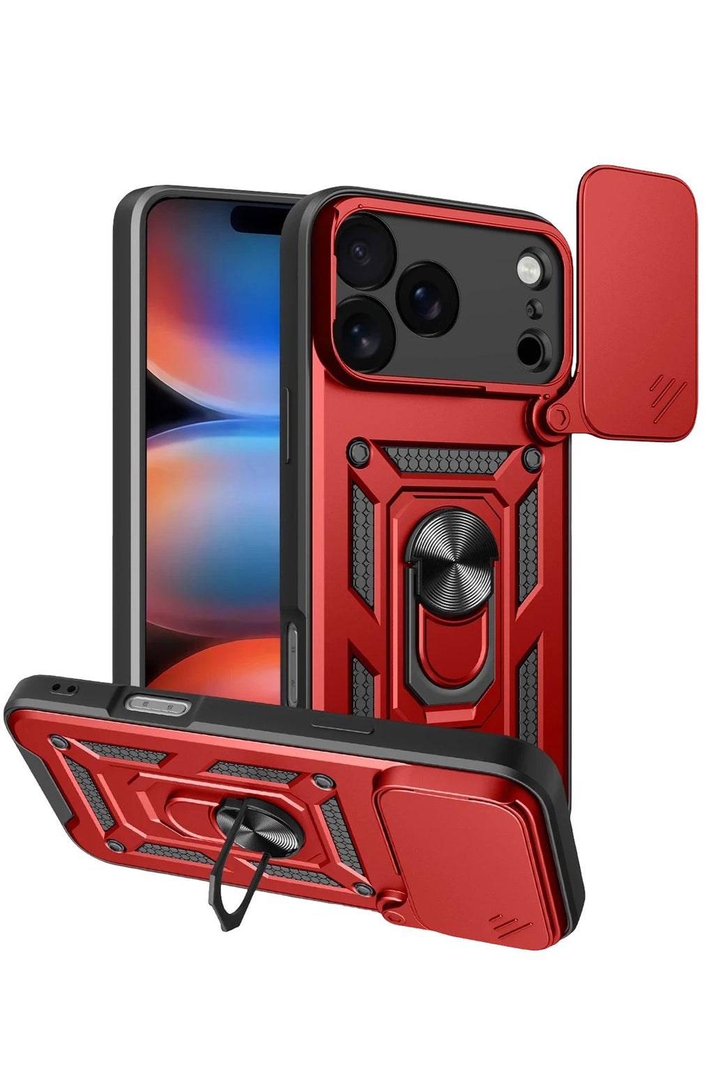 Mey İthalat® iPhone 17 Pro Pars Lens Yüzüklü Silikon - Kırmızı