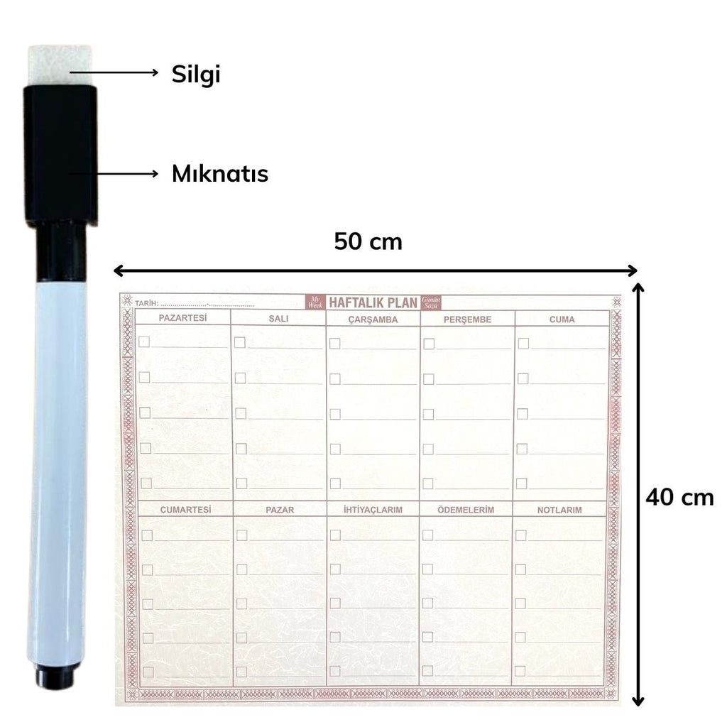 Şeffaf Kendiliğinden Yapışkanl�� Kalemli Haftalık Planlayıcı 40cm-50cm