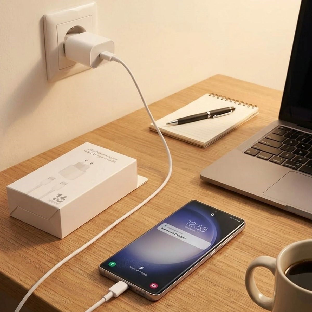 25W Hızlı Şarj Adaptörü USB-C to Type-C Kablolu – PD Destekli, Süper Hızlı Şarj Cihazı