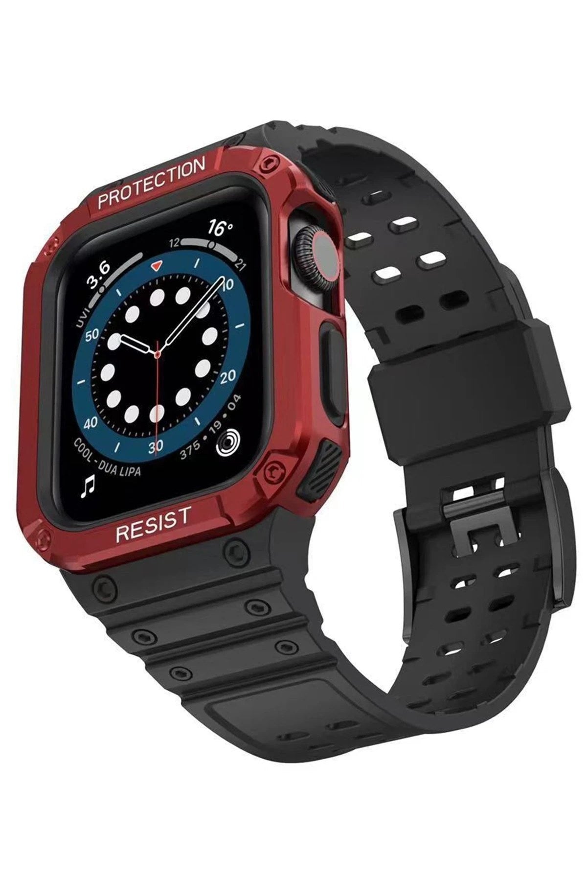 Mey İthalat® Watch 42mm KR401 Silikon Kordon - Siyah-Kırmızı