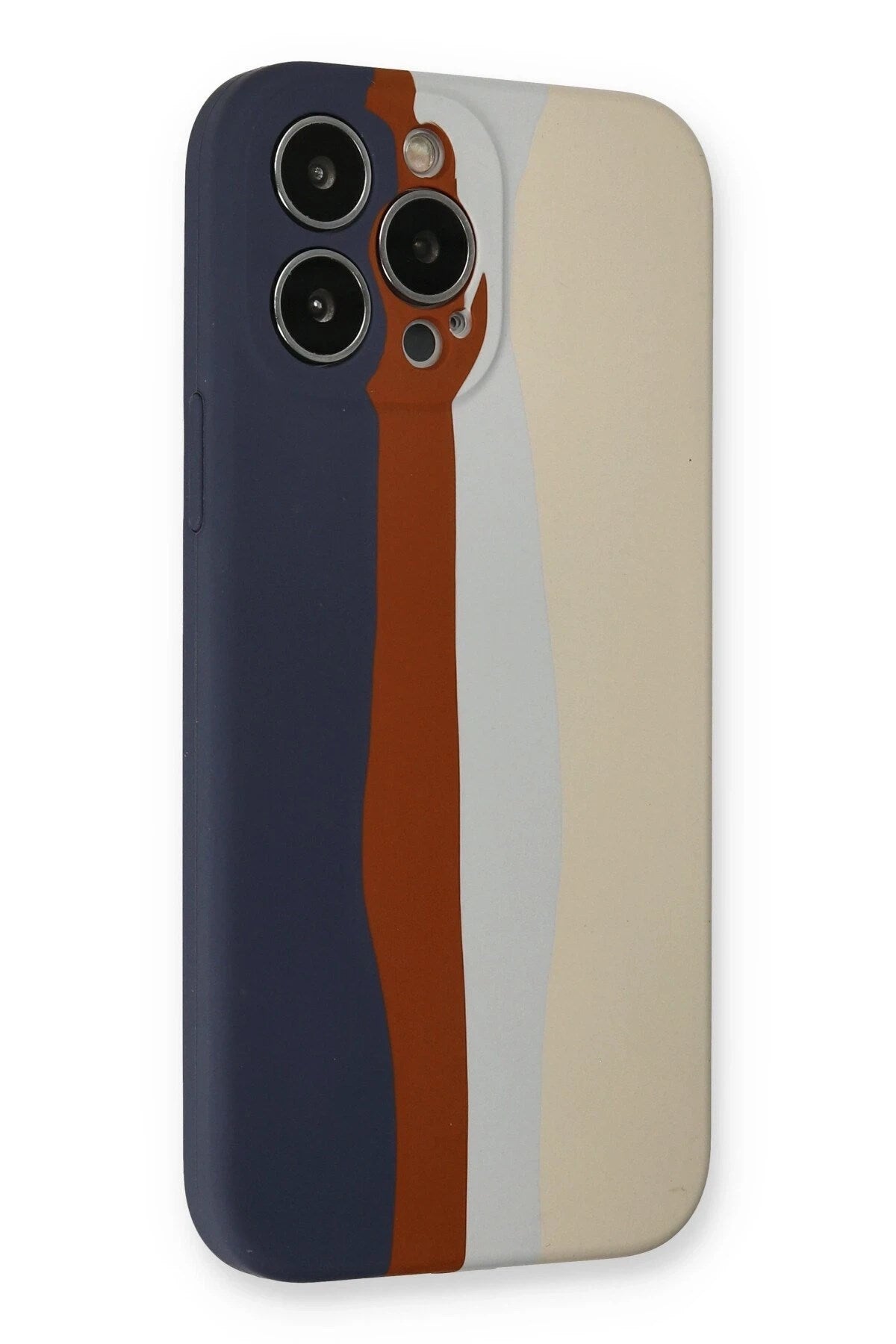 Mey İthalat® iPhone 13 Pro Kılıf Ebruli Lansman Silikon - Lacivert-Krem