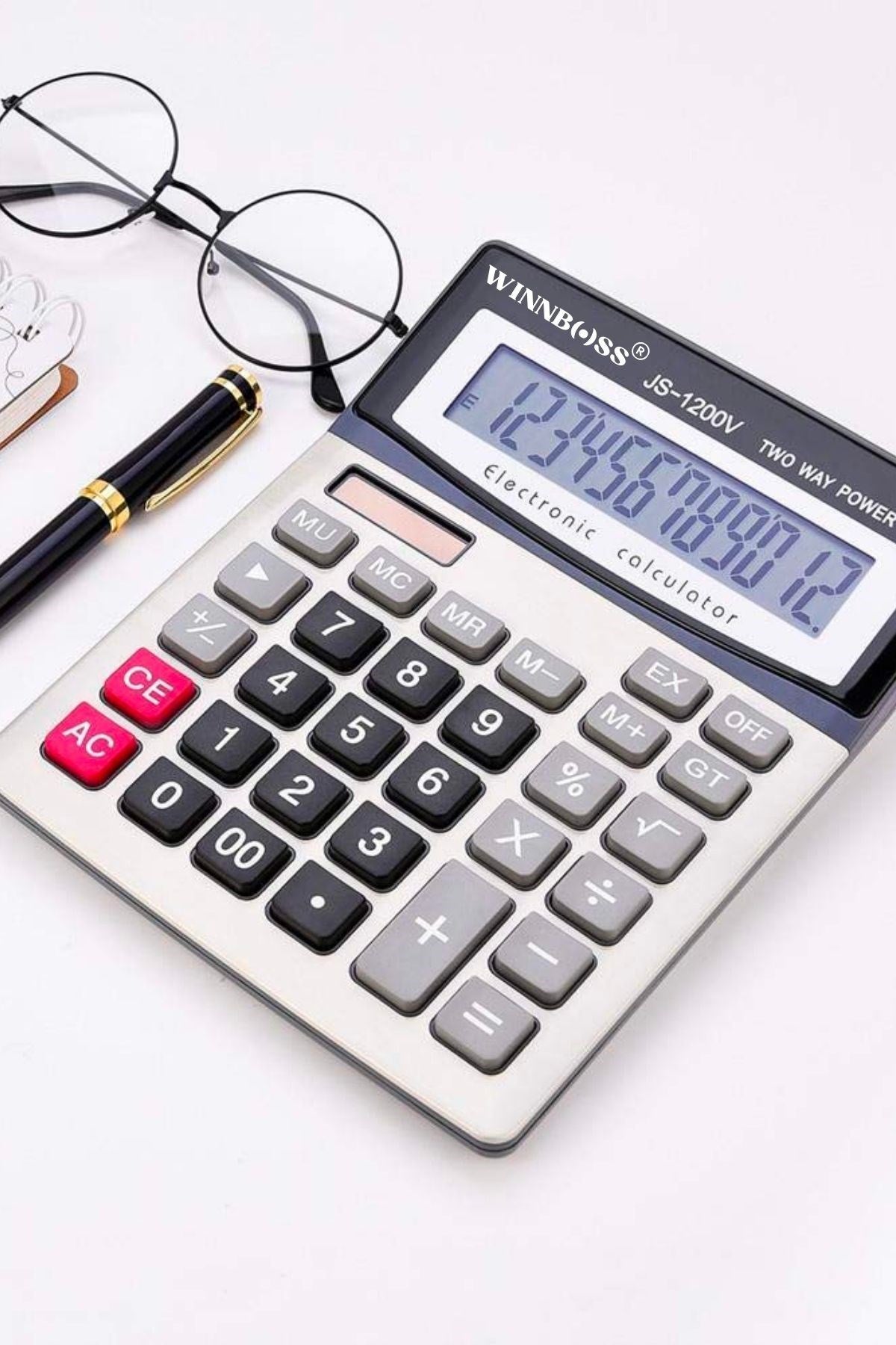 12 Haneli Geniş LCD Ekran, Pilli Büyük Düğmeli Hesap Makinesi