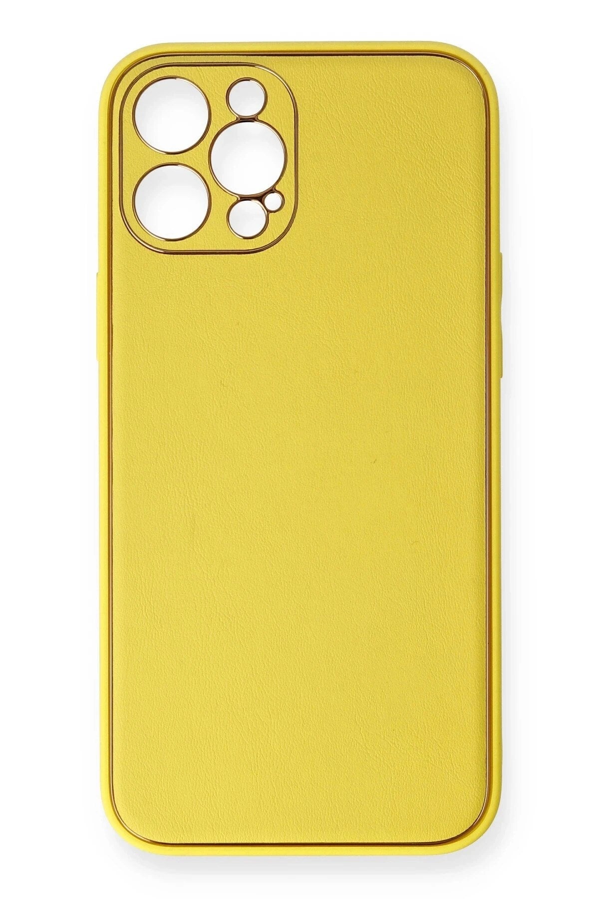 Mey İthalat® iPhone 12 Pro Max Kılıf Coco Deri Silikon Kapak - Sarı