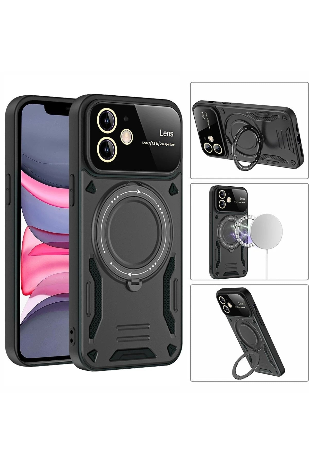Mey İthalat® iPhone 11 Kılıf Joy Lens Standlı Kapak - Mor