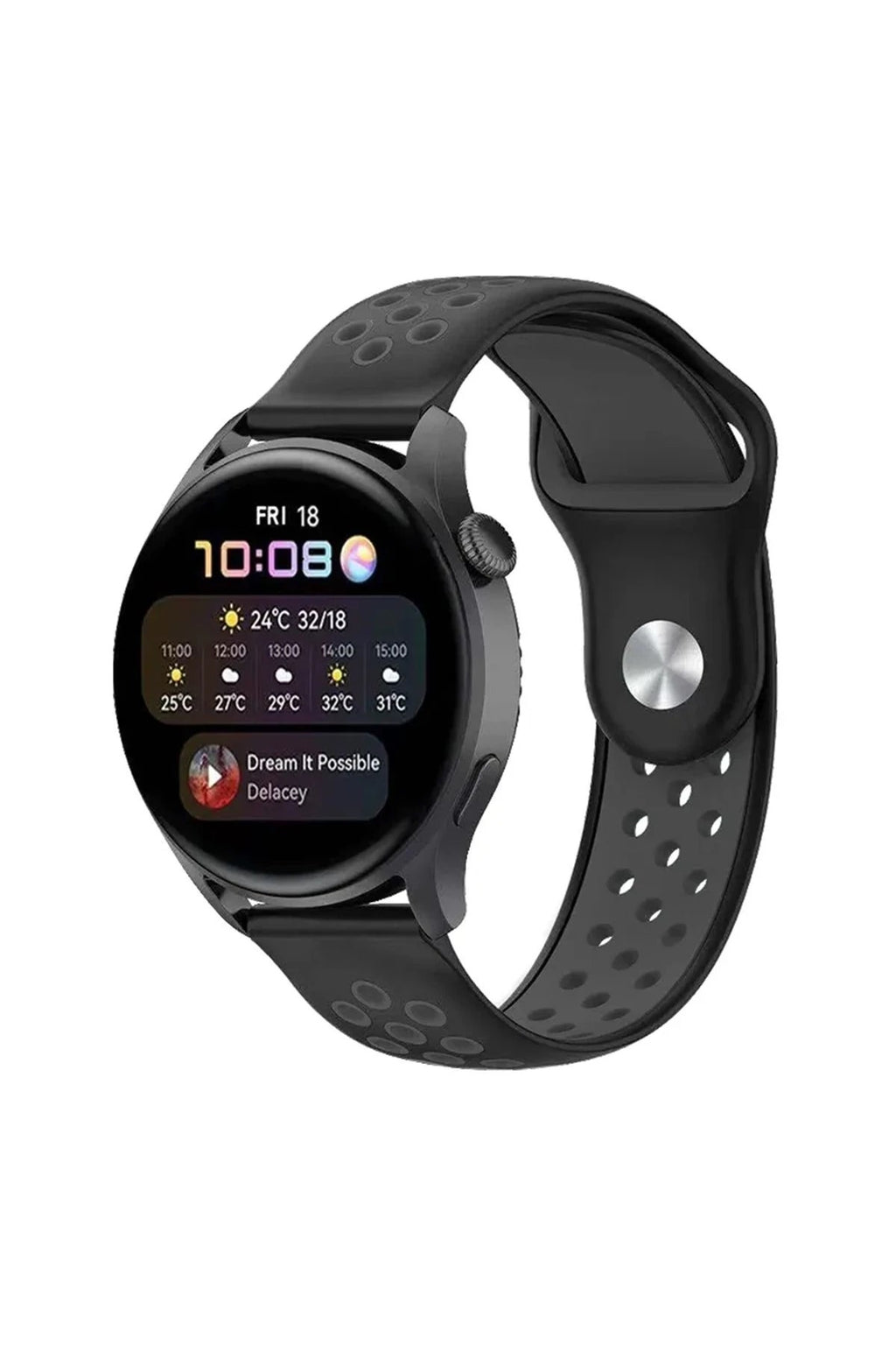 Mey İthalat® Watch 22mm Spor Delikli Kordon - Siyah-Füme