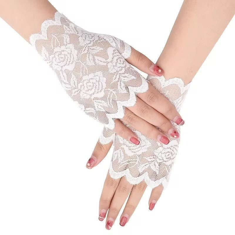 Mey İthalat® Beyaz Dantel Parmaksız Kısa Eldiven