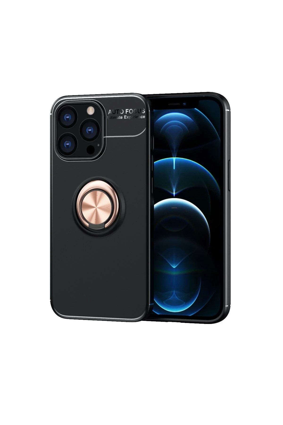 Mey İthalat® iPhone 13 Pro Kılıf Range Yüzüklü Silikon - Siyah-Gold