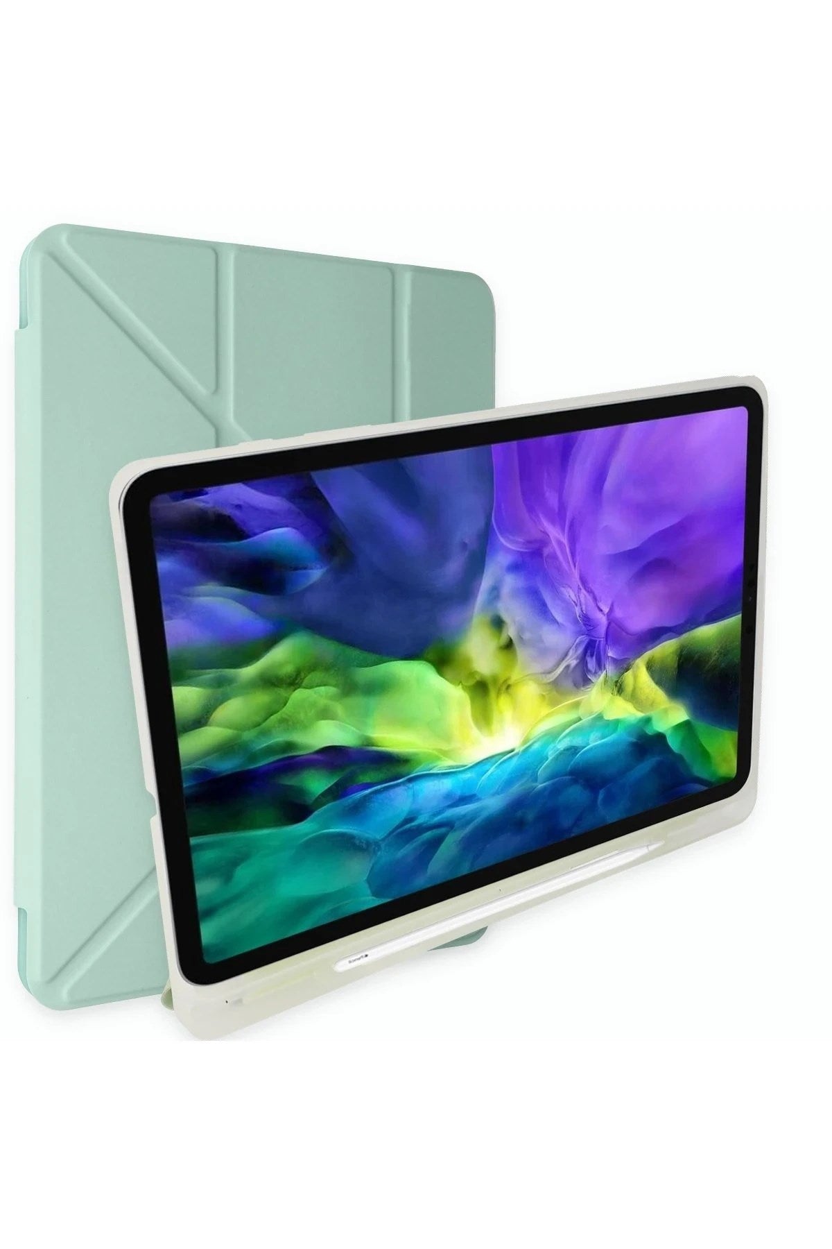 Mey İthalat® Samsung Galaxy T737 Tab S7 FE 12.4 Kılıf Kalemlikli Mars Tablet Kılıfı - Açık Yeşil