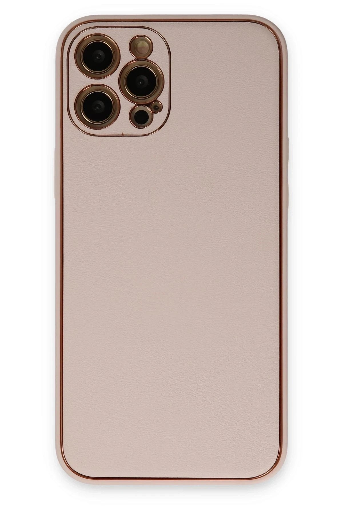 Mey İthalat® iPhone 12 Pro Max Kılıf Coco Deri Silikon Kapak - Pudra