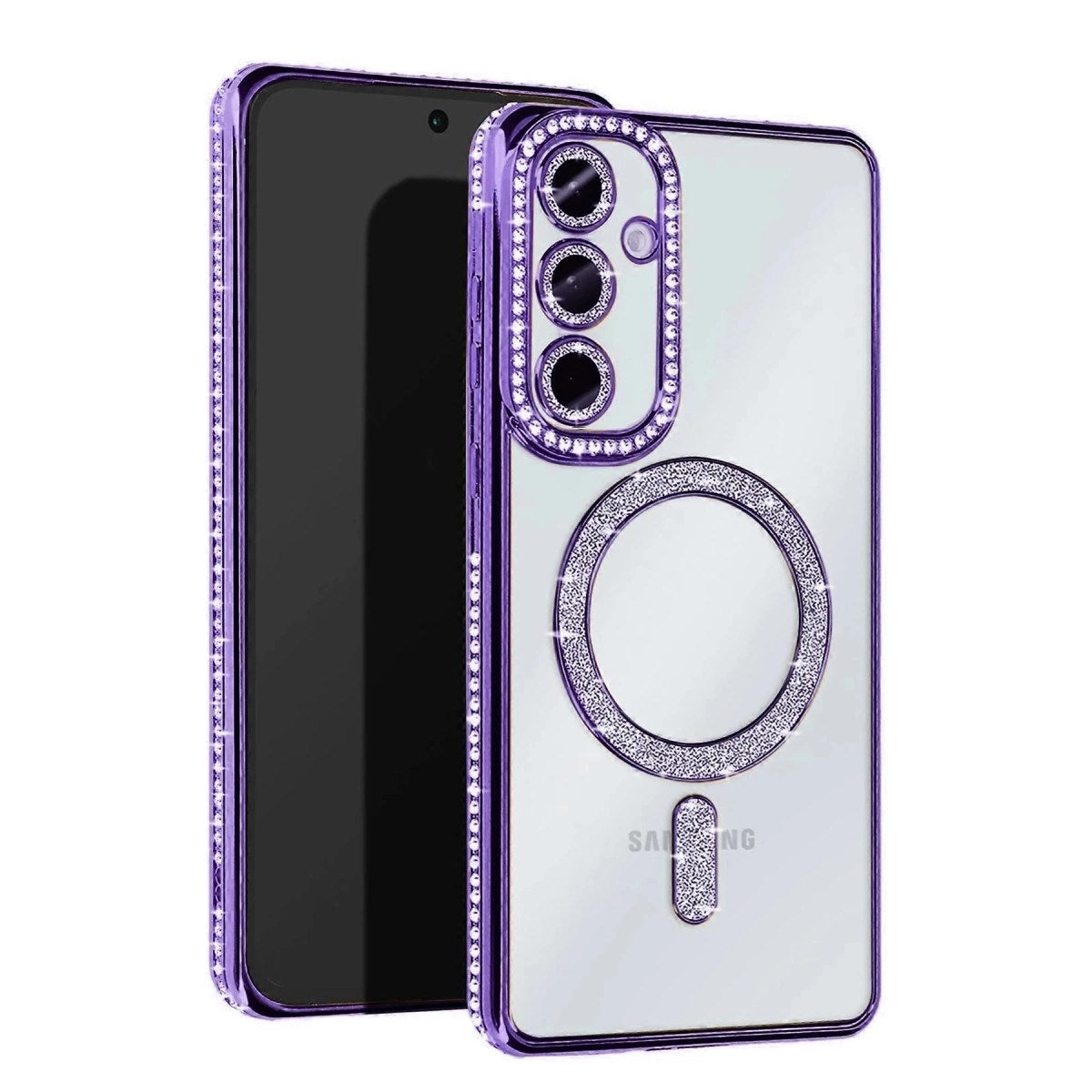 Mey İthalat® Samsung Galaxy A56 Joke Simli Magneticsafe Kılıf - Derin Mor