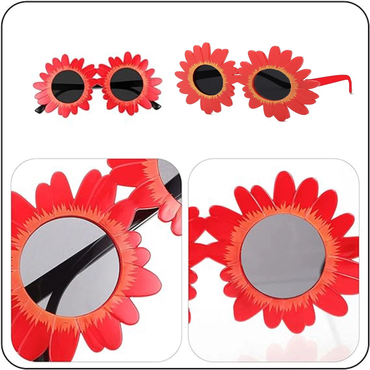 Mey İthalat® Kırmızı Renk Papatya Şekilli Parti Gözlüğü 18x10 cm