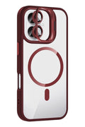 Mey İthalat® iPhone 16 Plus Remim Lensli Magsafe Standlı Kapak - Bordo