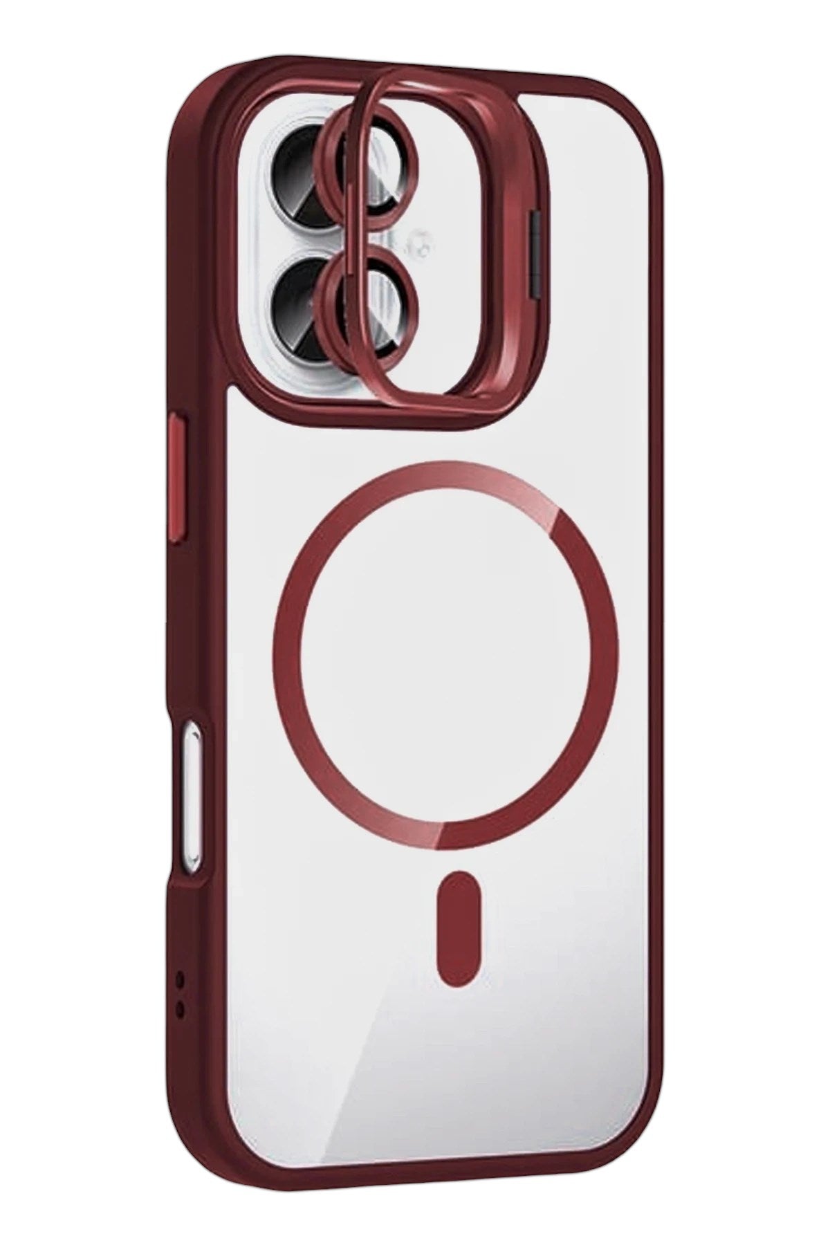 Mey İthalat® iPhone 16 Plus Remim Lensli Magsafe Standlı Kapak - Bordo