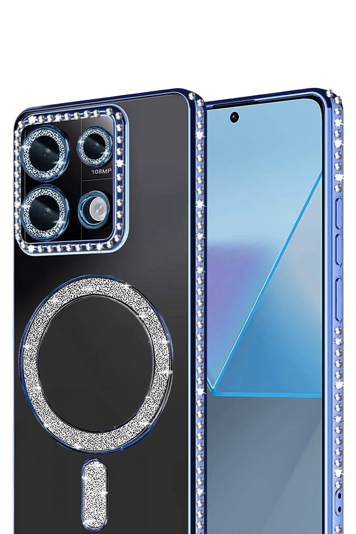 Mey İthalat® Redmi 13C Joke Simli Magneticsafe Kılıf - Mavi