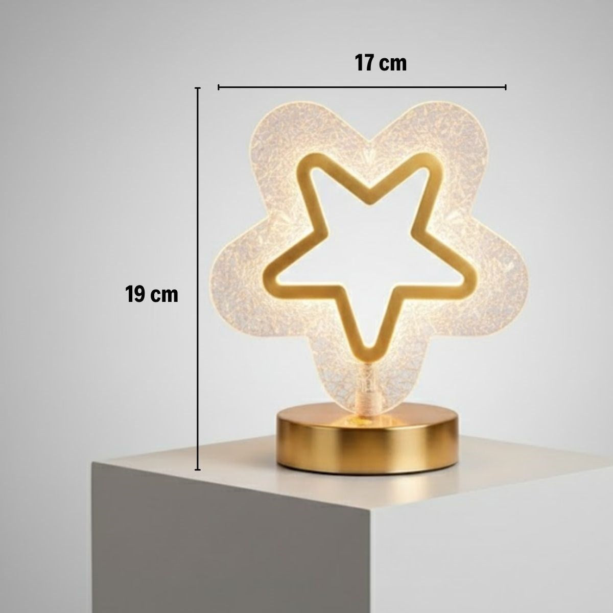 İçi Boş Yıldız Şeklinde Kristal LED Masa Lambası – Dokunmatik, 3 Renk Işık Modlu, Şarjlı Mini Dekoratif Gece Lambası