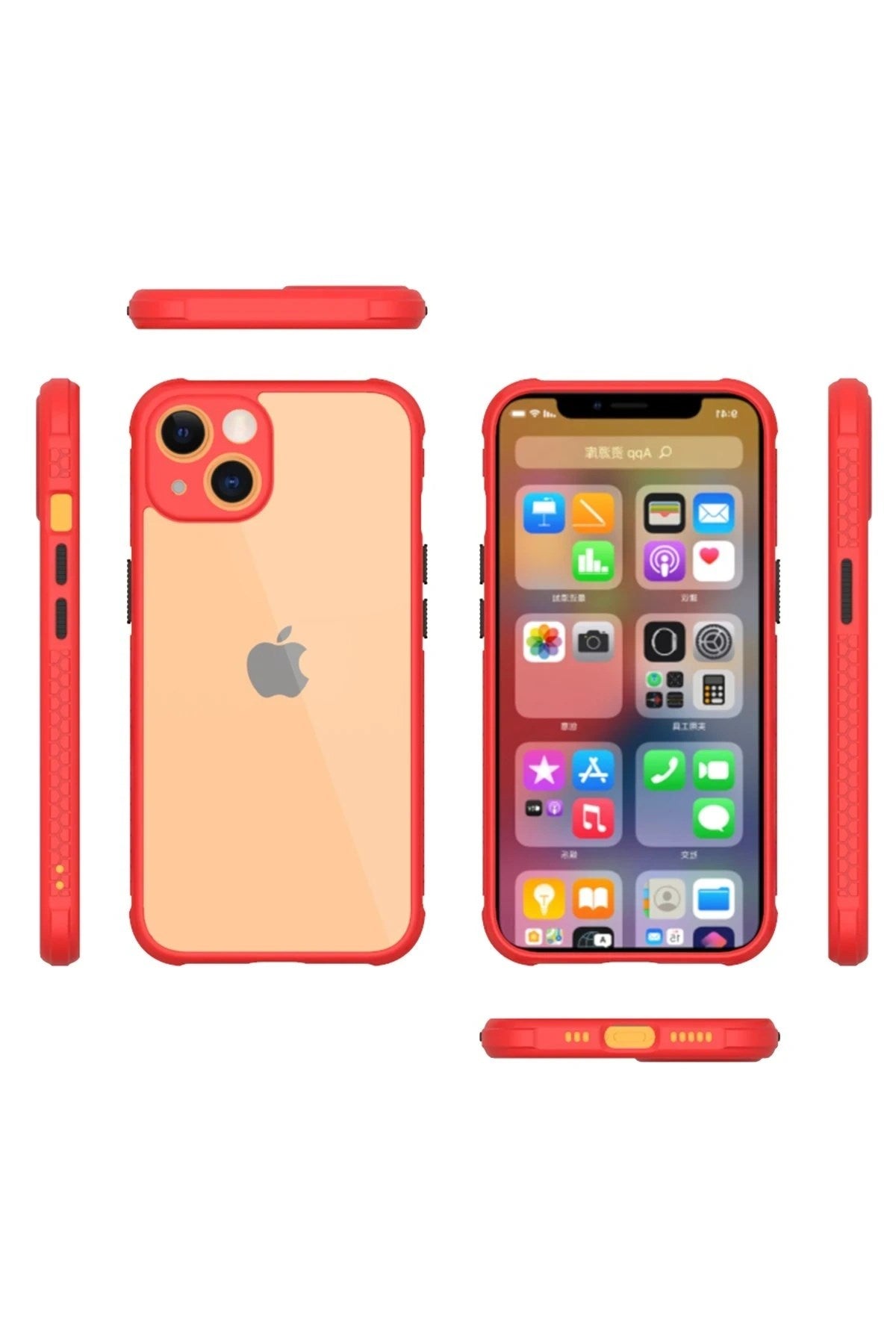 Mey İthalat® iPhone 13 Mini Kılıf Miami Şeffaf Silikon - Kırmızı