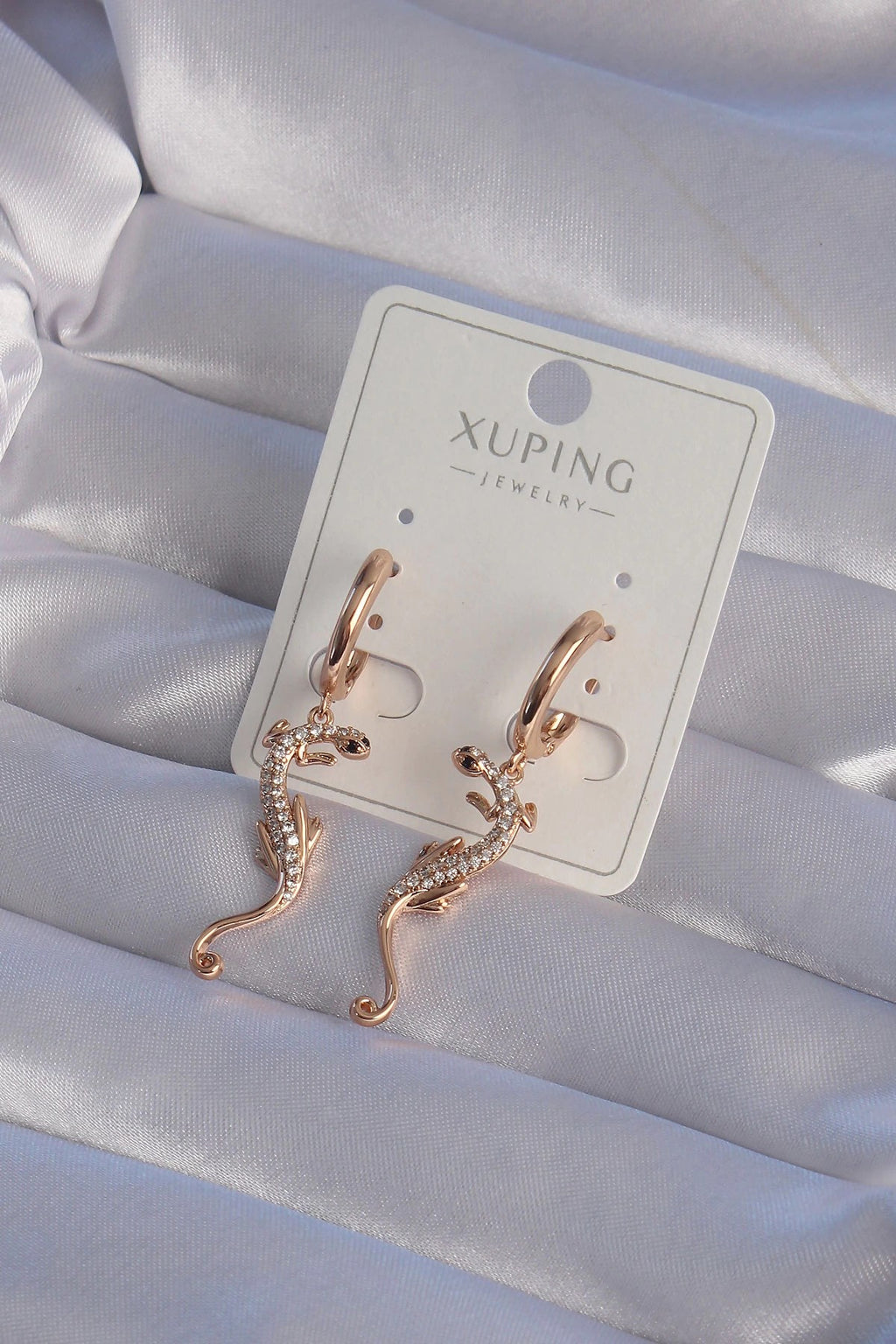 Mey İthalat® XUPİNG Rose Renk Zirkon Taşlı Kertenkele Model Halka Küpe