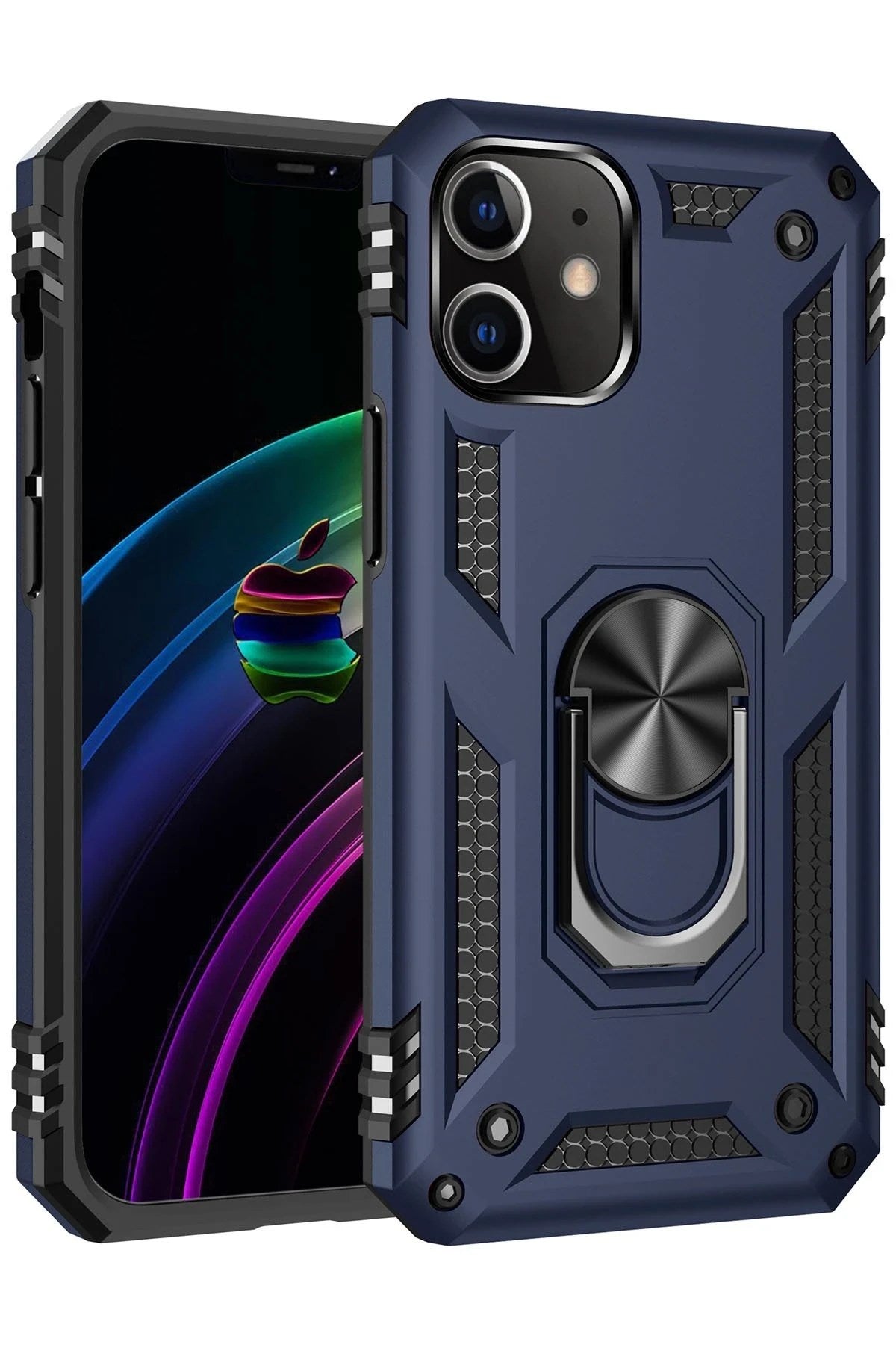 Mey İthalat® iPhone 12 Kılıf Sofya Yüzüklü Silikon Kapak - Lacivert