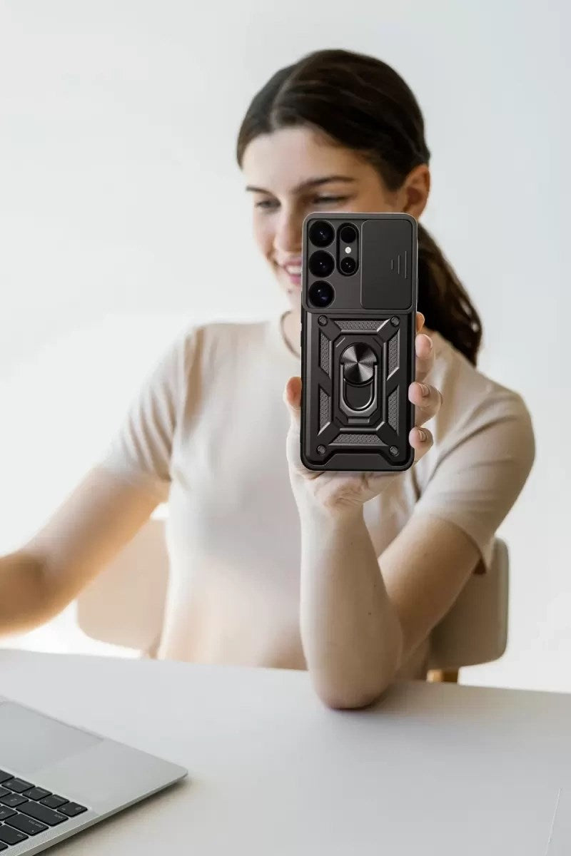 Mey İthalat® Samsung Galaxy S25 Ultra Kılıf Pars Lens Yüzüklü Silikon - Siyah