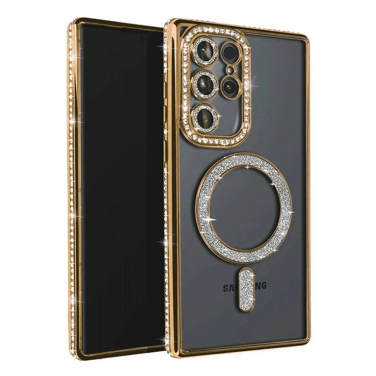 Mey İthalat® Samsung Galaxy S23 Ultra Joke Simli Magneticsafe Kılıf - Gold