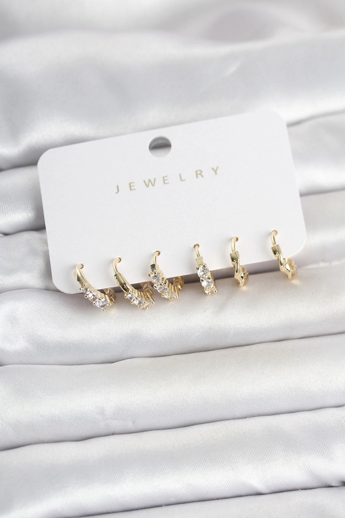 Mey İthalat® Pirinç Gold Renk Zirkon Taşlı Kadın Küpe Seti
