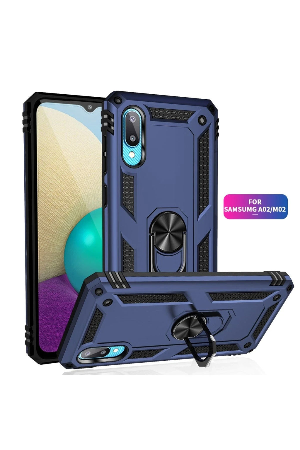 Mey İthalat® Samsung Galaxy A02 Kılıf Sofya Yüzüklü Silikon Kapak - Lacivert