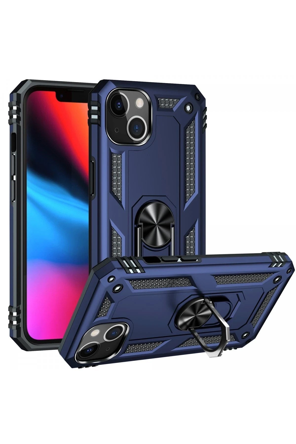 Mey İthalat® iPhone 14 Plus Kılıf Sofya Yüzüklü Silikon Kapak - Lacivert