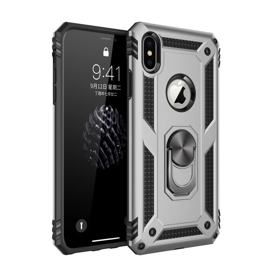 Mey İthalat® iPhone X Kılıf Sofya Yüzüklü Silikon Kapak - Gümüş