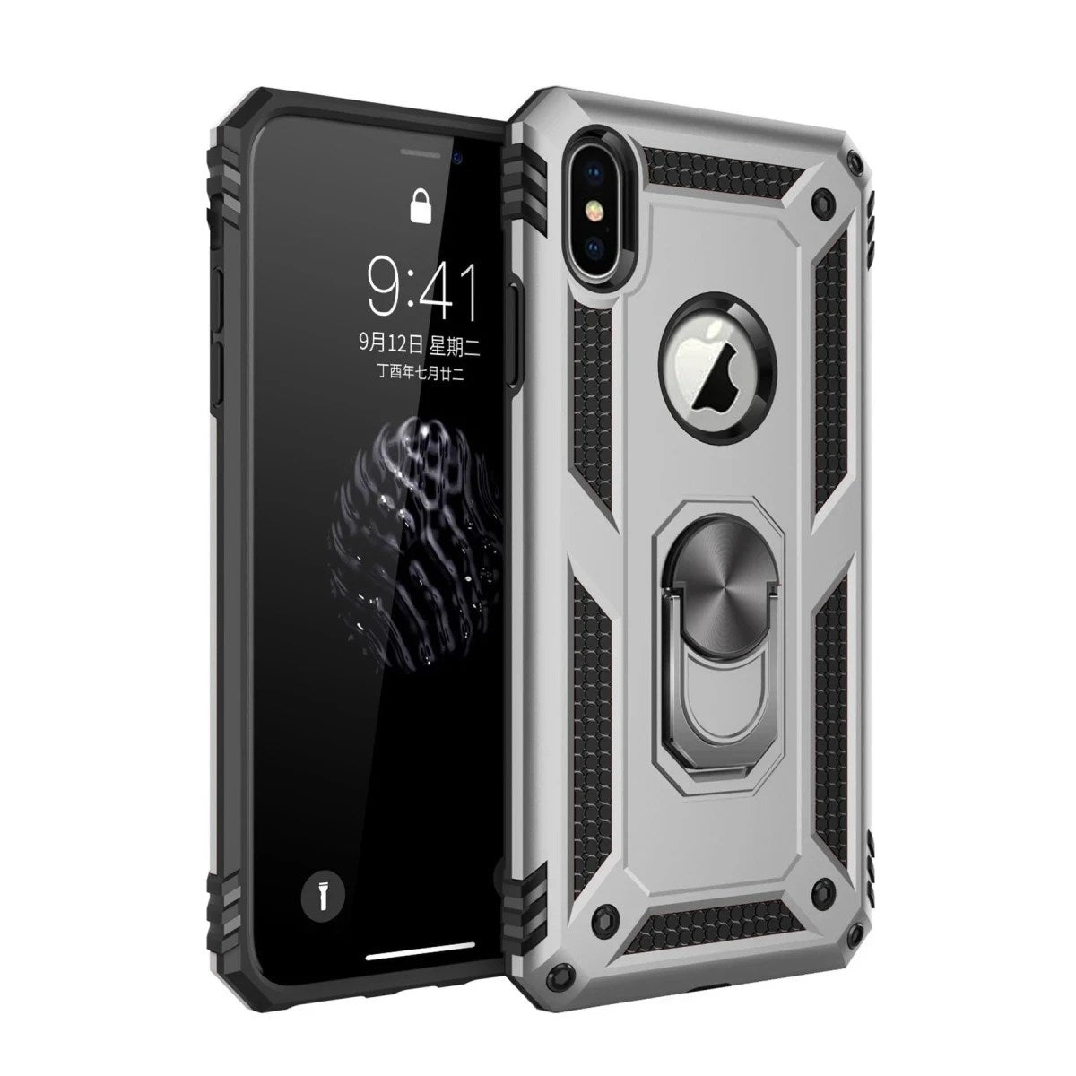 Mey İthalat® iPhone X Kılıf Sofya Yüzüklü Silikon Kapak - Gümüş