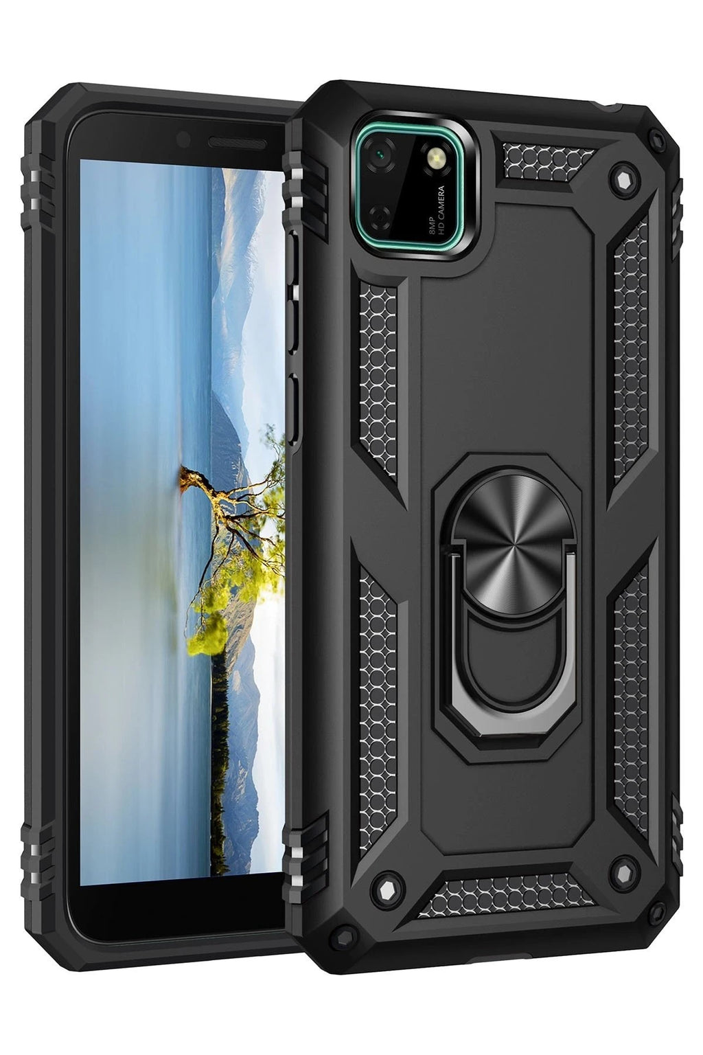 Mey İthalat® Huawei Y5P Kılıf Sofya Yüzüklü Silikon Kapak - Siyah