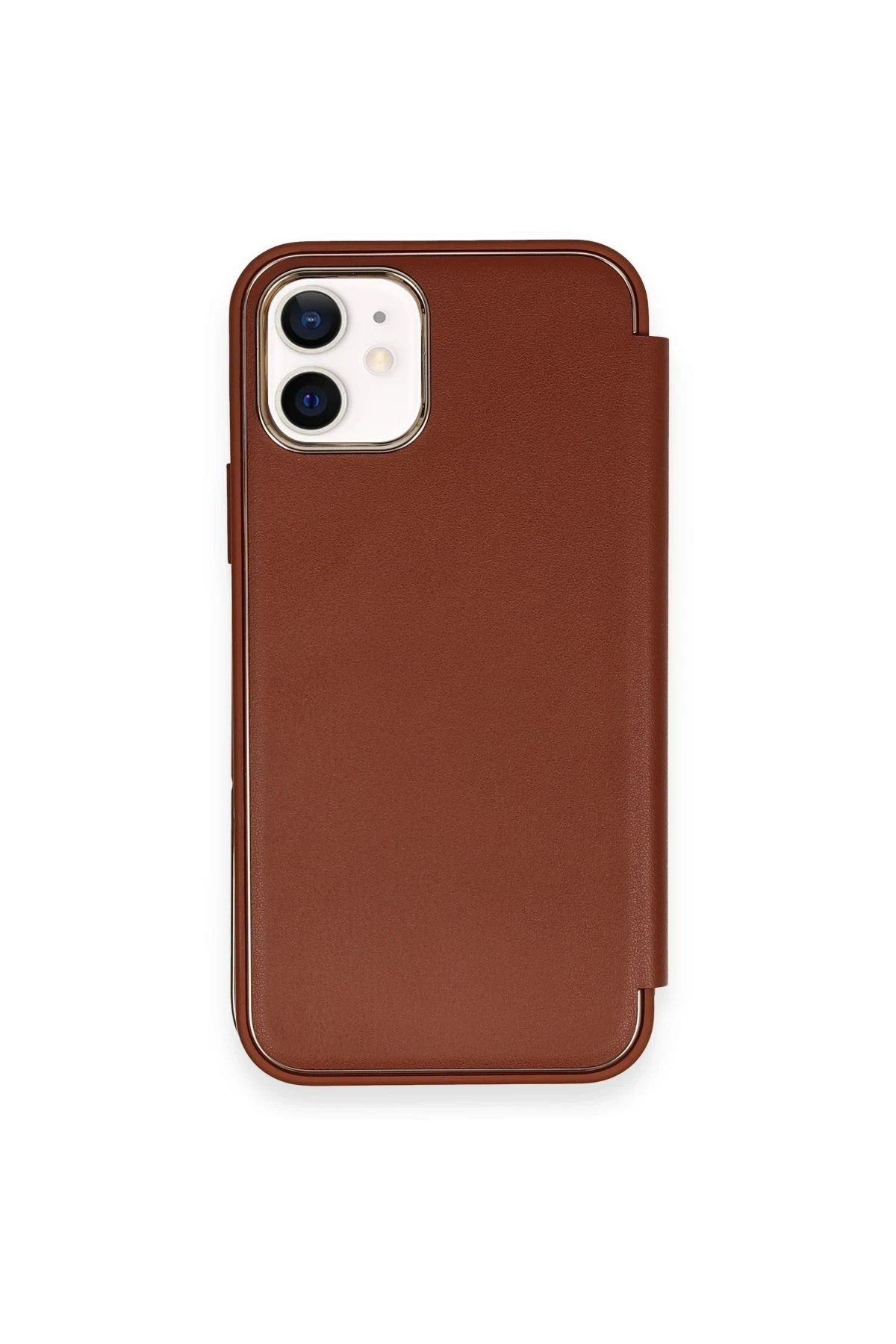 Mey İthalat® iPhone 12 Kılıf Dolpin Kapaklı - Kahverengi