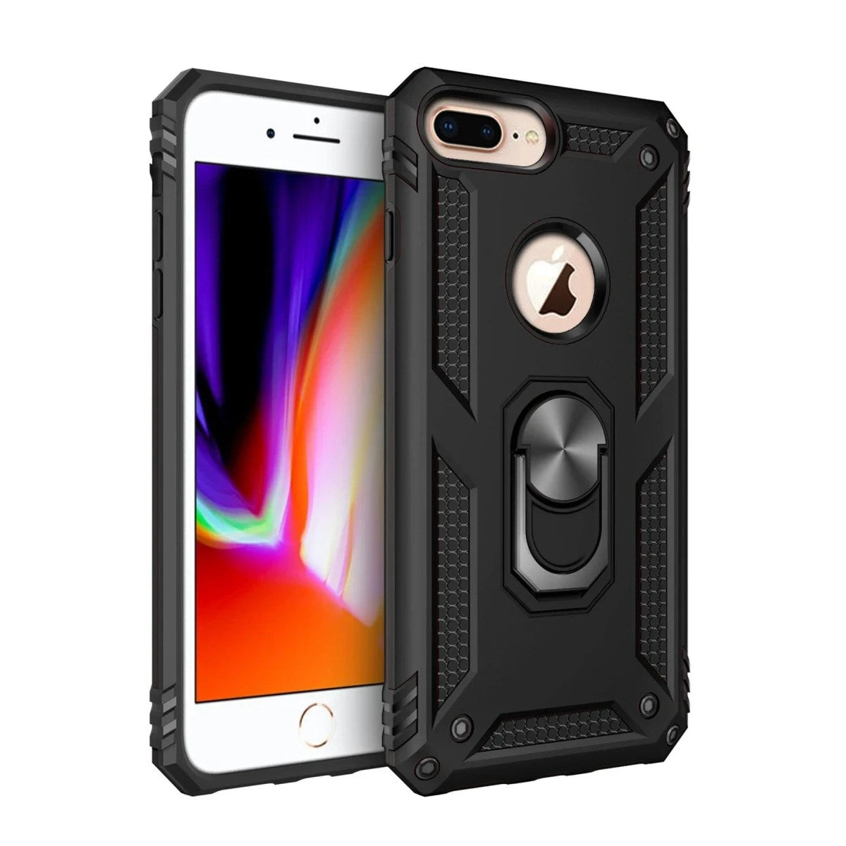 Mey İthalat® iPhone 7 Plus Kılıf Sofya Yüzüklü Silikon Kapak - Siyah