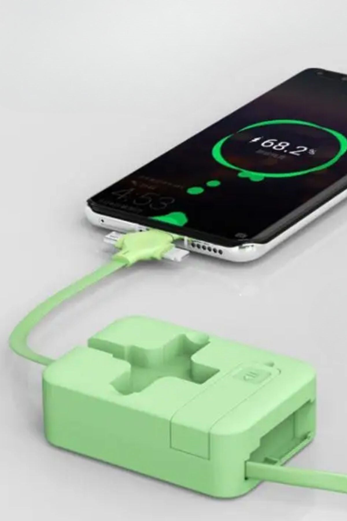 Cep Tipi Telefon Tutuculu Makaralı Uzayıp Kısalabilen 3'ü 1 Arada USB Şarj Kablosu
