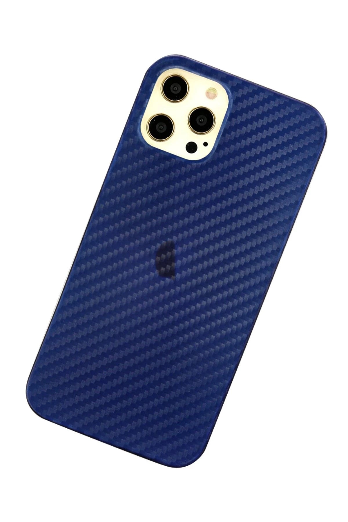 Mey İthalat® iPhone 12 Pro Max Kılıf Karbon PP Silikon - Mavi