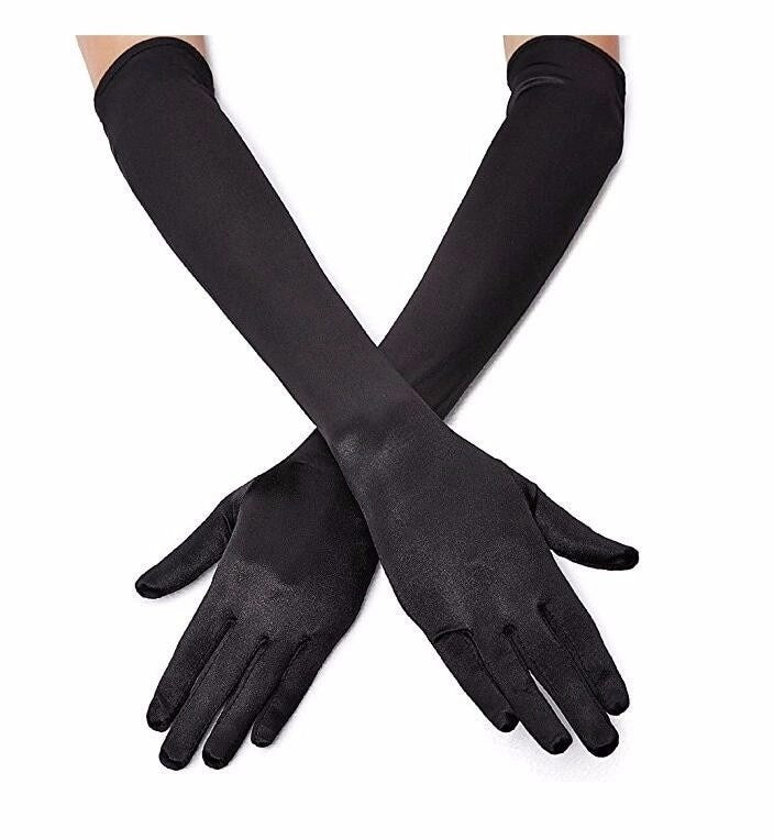 Mey İthalat® Siyah Renk Likralı Dirseğe Kadar Uzun Kumaş Eldiven 40 cm
