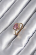 Mey İthalat® Pirinç Gold Renk Pembe Zirkon Taş Kalp Charm Model Kadın Yüzük