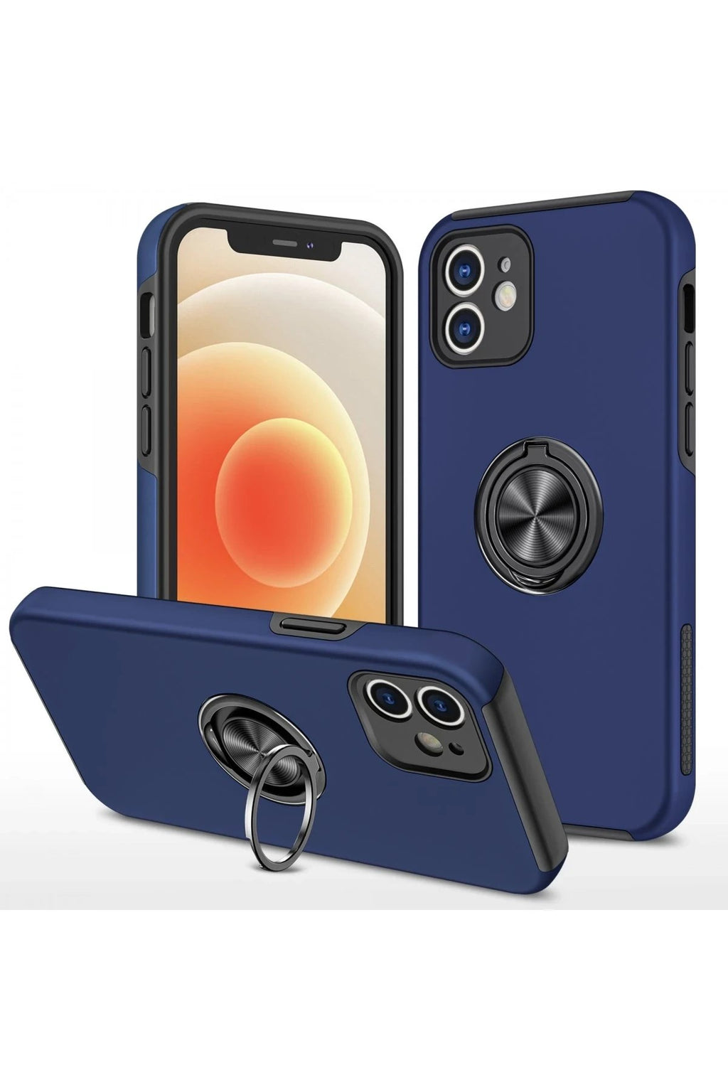 Mey İthalat® iPhone 12 Kılıf Elit Yüzüklü Kapak - Lacivert