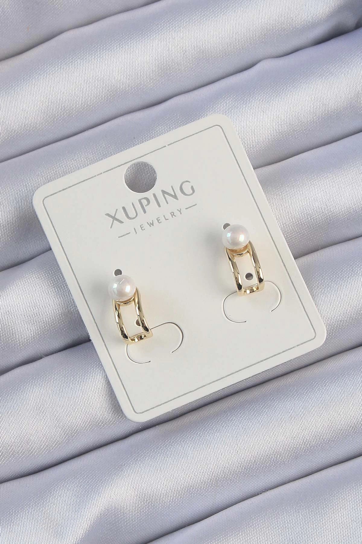 Mey İthalat® Xuping Gold Renk İnci Taşlı Halka Küpe