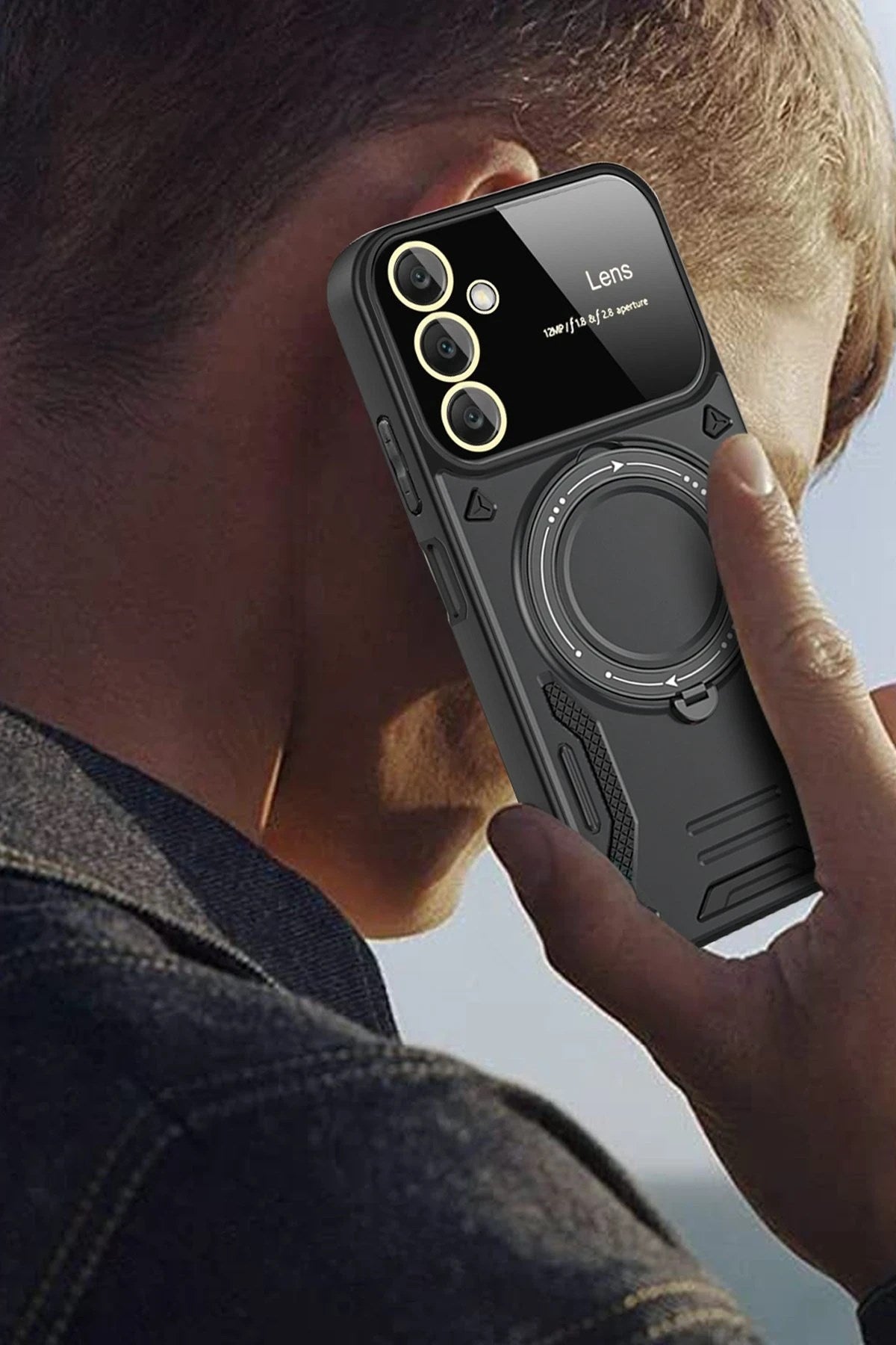 Mey İthalat® Samsung Galaxy A35 5G Kılıf Joy Lens Standlı Kapak - Koyu Yeşil