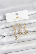 Mey İthalat® Pirinç Gold Renk Zirkon Taşlı Uzay Model YSX Trio Küpe Seti