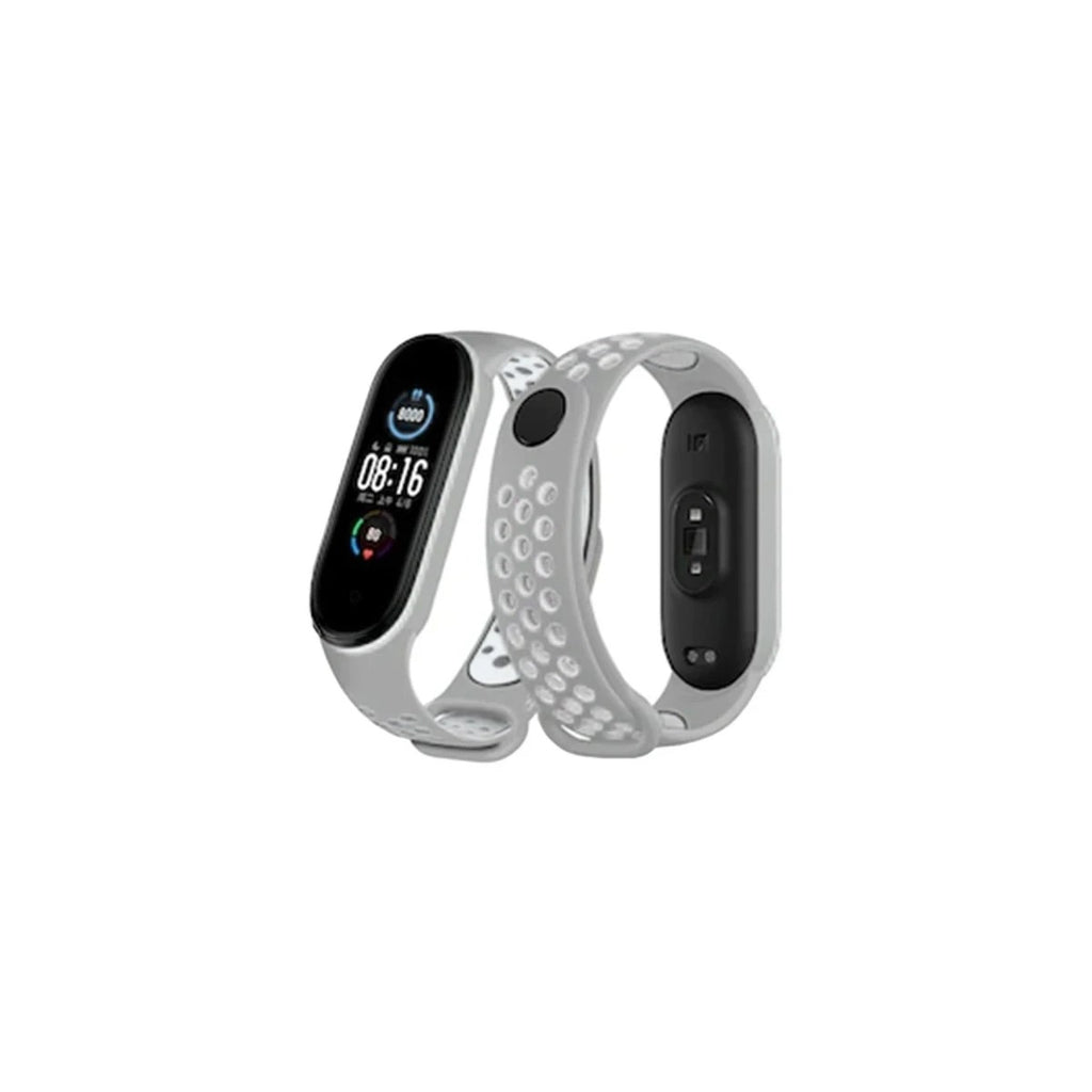 Mey İthalat® Mi Band 6 Spor Delikli Kordon - Gri-Kırmızı