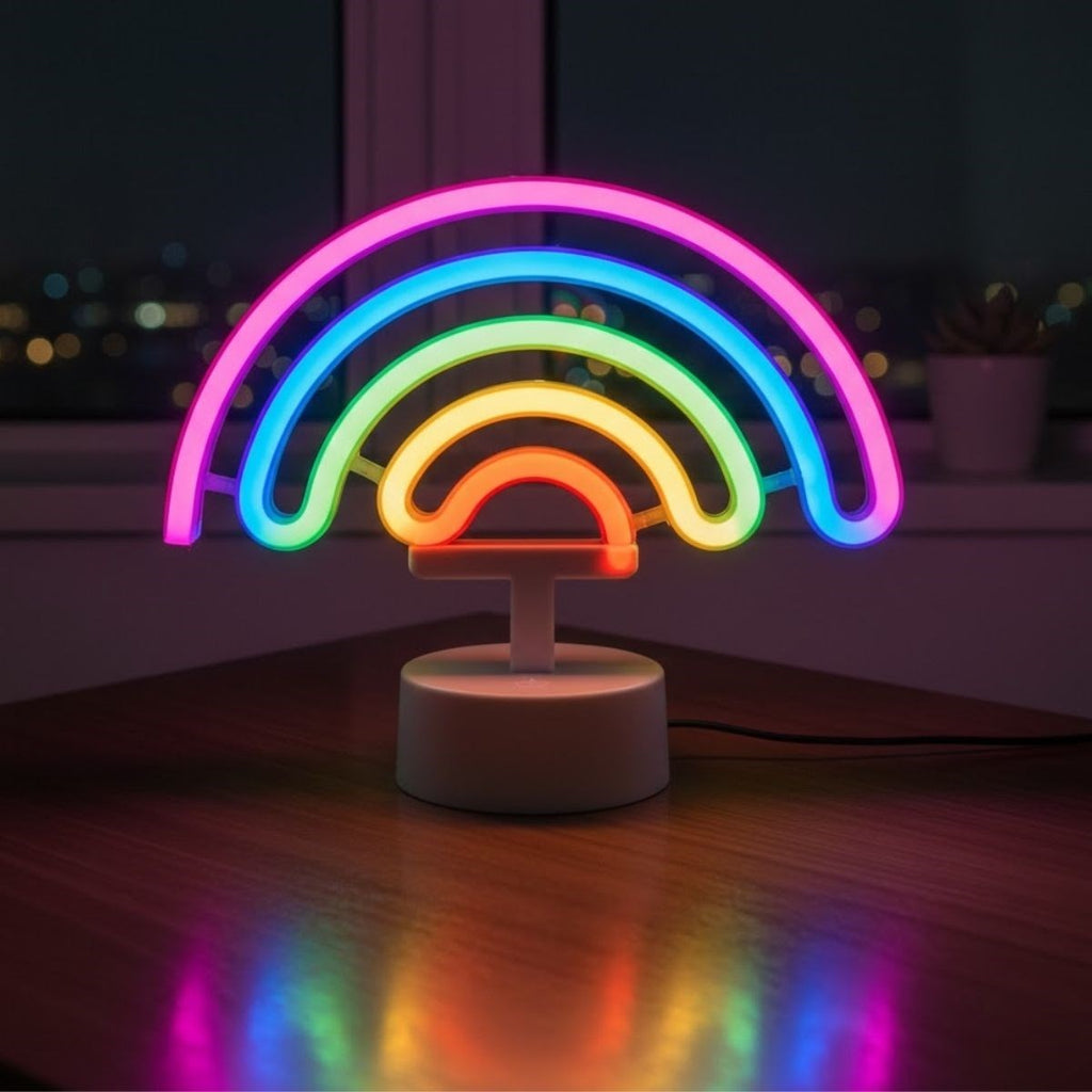 Plastik Gökkuşağı Neon LED Işık – Dekoratif Renkli Masaüstü ve Ambiyans Aydınlatması