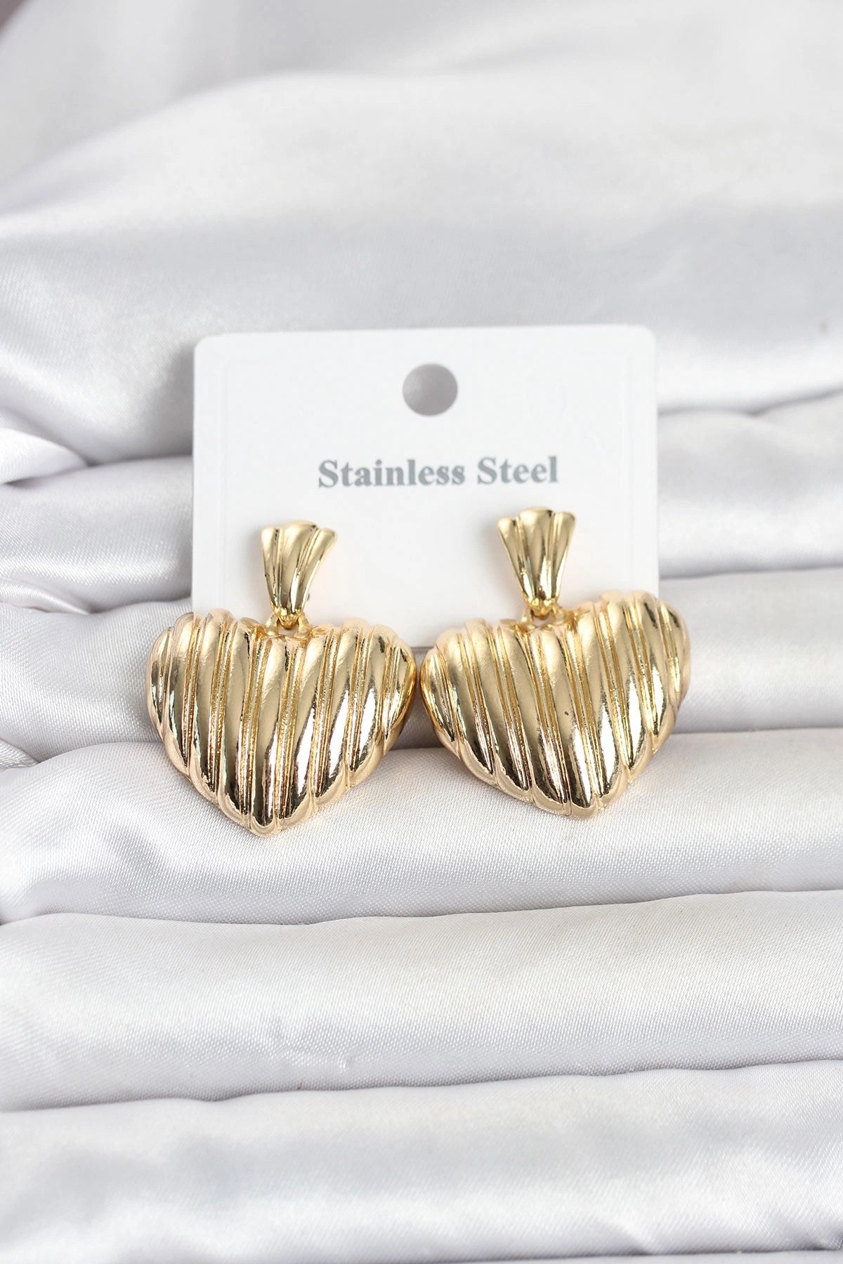 Mey İthalat® 316L Çelik Gold Renk Kalp Model Kadın Küpe