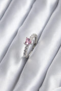 Mey İthalat® Gümüş Renk Zirkon Taşlı Pembe Kristal Kalp Model Kadın Yüzük
