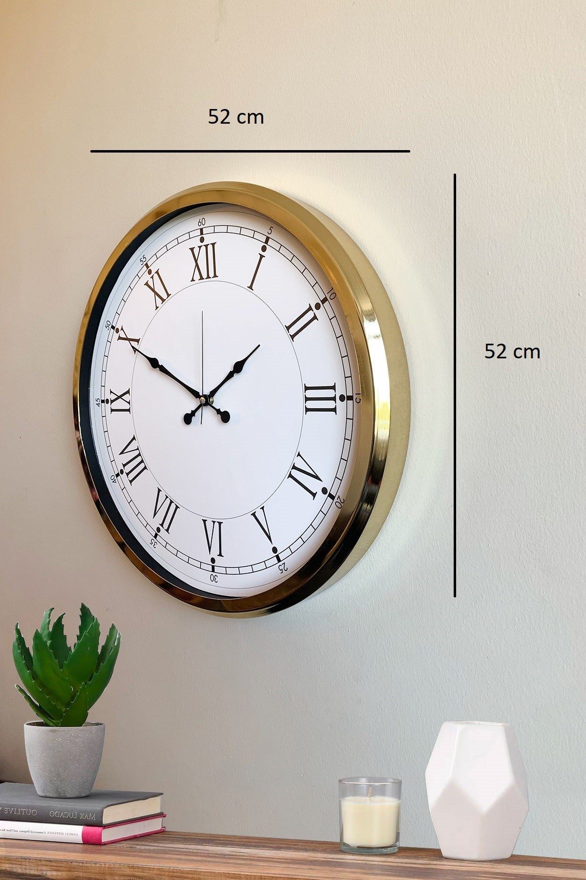 İhtişamlı Gold 52 Cm Metal Roma Rakamlı Lüks Duvar Saati