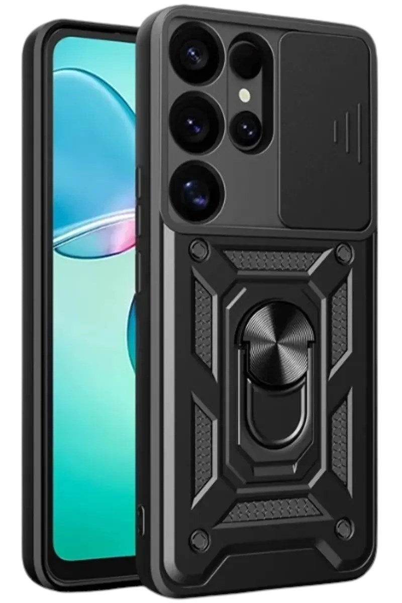 Mey İthalat® Samsung Galaxy S25 Ultra Kılıf Pars Lens Yüzüklü Silikon - Siyah