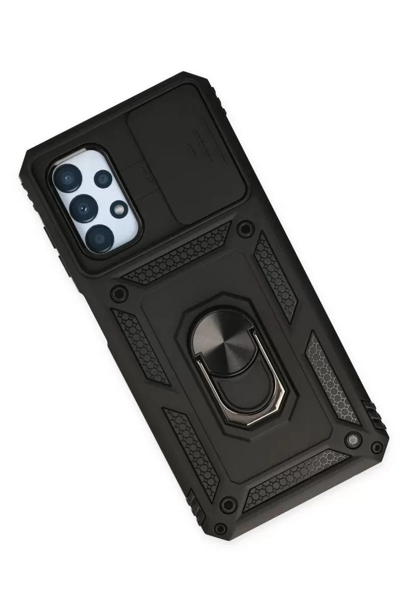 Mey İthalat® Samsung Galaxy A23 4G Kılıf Pars Lens Yüzüklü Silikon - Siyah